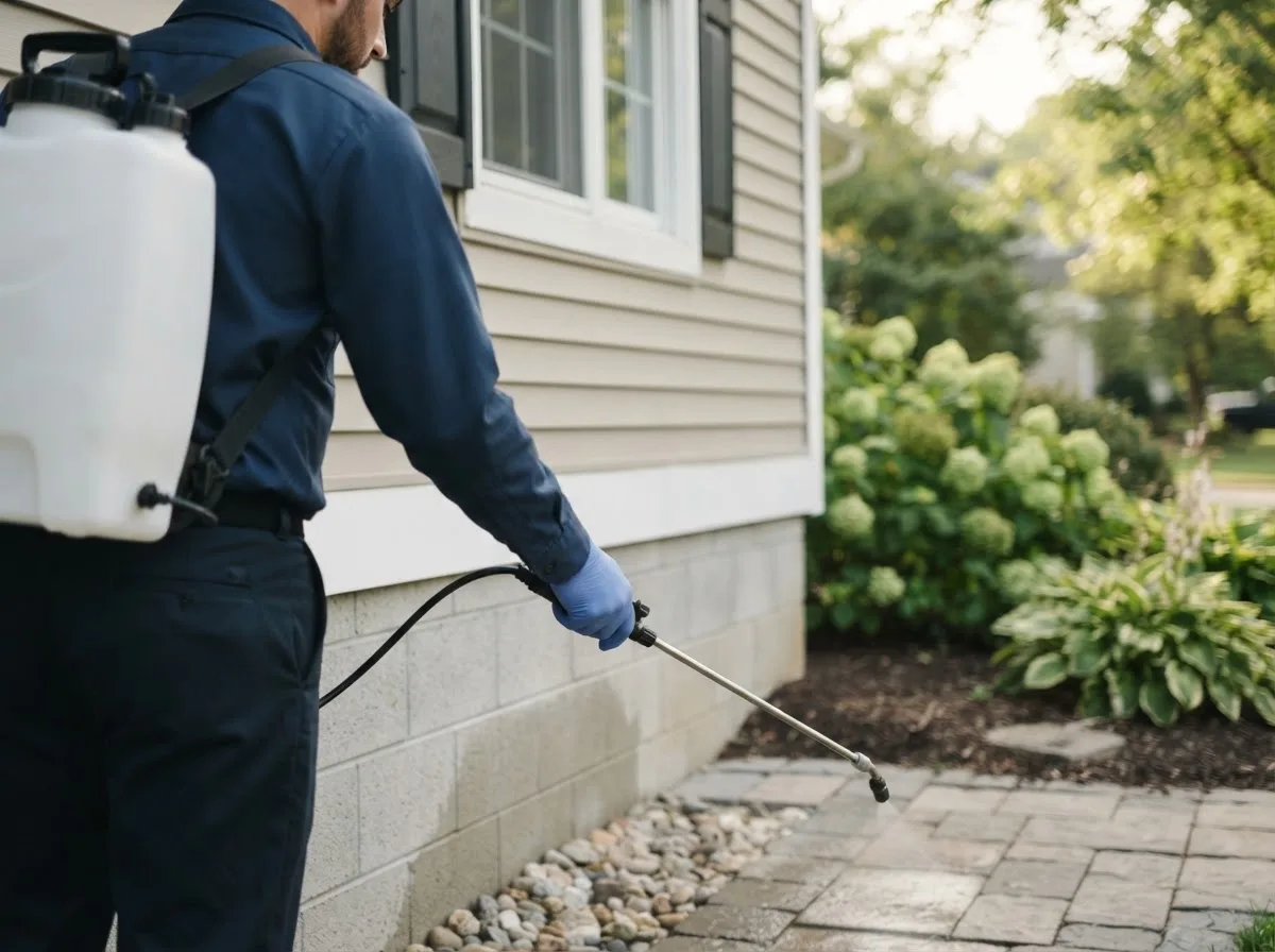 Pest control technician inspecting a home in Pinehill, NM